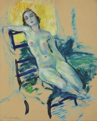 Kasia von Szadurska, 1876 Moskau-1942 Berlin, 2 Arbeiten: Akt, Gouache über Bleistift auf Papier, links unten signiert, ca. 35x28cm, u.Gl., R.; ...