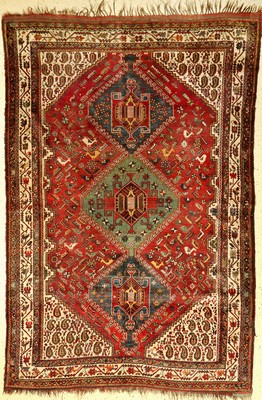 Khamseh antik (Chicken), Persien, um 1890, Wolle auf Wolle, ca. 255 x 171 cm, seltenes Muster, EHZ: 3