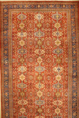 Großer Mahal antik, Persien, 19.Jhd., Wolleauf Baumwolle, ca. 582 x 355 cm, selten, (Alters und Gebrauchsspuren)