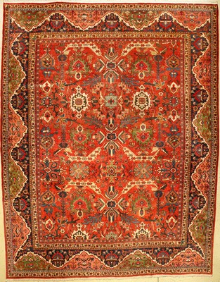 Großer Mahal antik, Persien, um 1920, Wolleauf Baumwolle, ca. 407 x 321 cm, (Alters und Gebrauchsspuren)