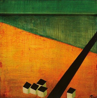 M. Daus, französischer Künstler der Mitte des 20. Jh., abstrakte Komposition in Grün- und Orangetönen, Acryl auf Hartfaser, rechts unten ...