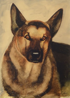 Eugen Stoll, 1895-1978 Ludwigshafen, Studium an der Akademie Karlsruhe, Meisterschüler von Albert Haueisen, hier: Porträt eines Schäferhundes, ...