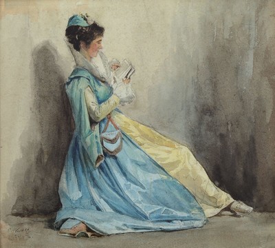 Carl Wuttke, 1849 Trenitz - 1927 München, lesende Dame, Aquarell, li. unten signiert C. Wuttke, dat. 24/12 76, l. Altersspuren, ca. 19x 20.5 cm, ...