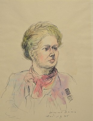 Otto Dill, 1884 Neustadt-1957 Bad Dürkheim, Porträt einer einer Frau, Aquarell über Tusche, signiert und dat. Mai 1945, ca. 38x30cm