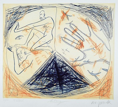 A.R. Penck, 1939 Dresden-2017 Zürich, "Member", in Zusammenarbeit mit Helge Leiberg, Frank Breidenbruch, Radierung, handsign., num. 23/30, ...