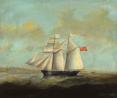 Kapitänsbild, 2. Hälfte 19. Jh., Kanadische Brigg vor Quebec, Öl/Lwd, restauriert, ca. 50x60cm, R. ca. 56x66cm