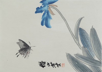 Qi Baishi, 1864 - 1957, Holzschnitt auf Reispapier, Schmetterling, wohl um 1950, Signaturstempel, Provenienz: Nachlass Frank Hanel Galerei Wiesbaden, ...