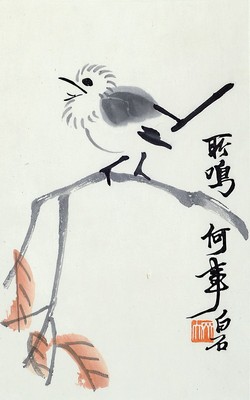 Qi Baishi, 1864 - 1957, Holzschnitt auf Reispapier, Vogel, wohl um 1950, Signaturstempel, Provenienz: Nachlass Frank Hanel Galerei Wiesbaden, ca. ...
