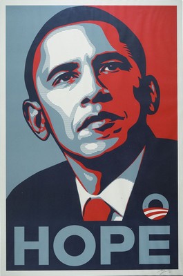 Shepard Fairey, geb. 1970, "Hope", Offsetlitho, handsigniert und dat. 08, ca. 91 x 61 cm
