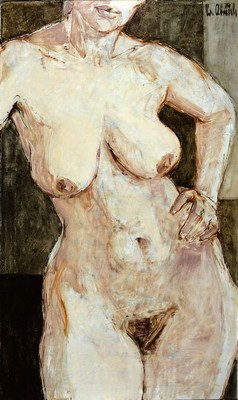 Christel Abresch, 1911 Sulzbach - 2011 Neustadt, großer Akt, wohl Selbstdarstellung, Öl/Lwd, signiert und dat. 74, ca. 100 x 60 cm, Rahmen: 102 x ...