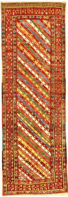 Kurdische "Galerie" antik, Nordwestpersien, 19.Jhd., Wolle geknüpft auf Baumwolle. Seltener kurdischer Teppich mit bunt gestreiften Feld ...