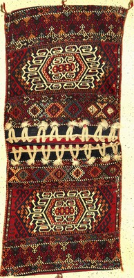 Feiner Malatya-Kelim "Heybe" antik (Mit Metall-Highlights), Ostanatolien, 19.Jhd., Wolle mit weißen Baumwoll und Metall-Highlights gewebt ...