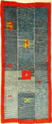 Seltener feiner Tsukdruk "Meditationsteppich" antik, Südtibet, um 1900/1910, Wolle in drei Bahnen geknüpft auf Wolle. Himmelblauer ...
