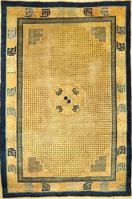 Früher Ning-Hsia "Maisfeld-Teppich" antik (Qing Dynastie), Westchina, 18.Jhd., Wolle geknüpft auf Baumwolle. Großer früher Teppich aus ...