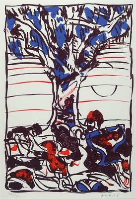 Pierre Alechinsky, geb. 1927, Graphik,sign., num. 40/90, unter Glas gerahmt,gesamt ca. 92x71 cm