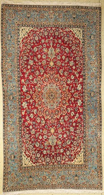 Esfahan fein, Persien, ca. 60 Jahre, Korkwolle mit und auf Seide, ca. 272 x 147 cm,EHZ: 2(neu gemachte Fransen)