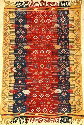 Seltene feine kaukasische Azeri "Verneh" antik, Südkaukasus Azerbaijan, 19.Jhd., Wolle gewebt auf Wolle. Einzigartige Azeri Verneh-Decke ...