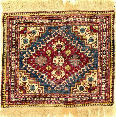 Seltene Gaschgai "Seiden-Taschenfront" antik, Südwestpersien Fars-Gebiet, 19.Jhd., reine Naturseide geknüpft auf Baumwolle. Einzigartige ...