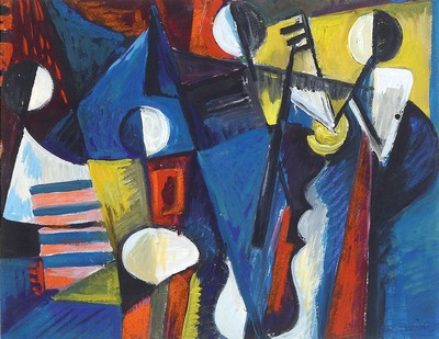 Otto Ditscher, 1903 Neuhofen-1987, Jazz, Gouache auf Papier, rechts unten signiert und dat. 19 ? 5, ca. 47x60cm, PP, u.Gl., R. ca. 74x86cm