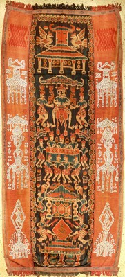 Indonesisches Sumba "Ikat" alt (Bestickt mit Muscheln), Indonesien, um 1920, Baumwolle mit Muschelbesatz. Sehr seltenes Ikat-Tuch wohl ...