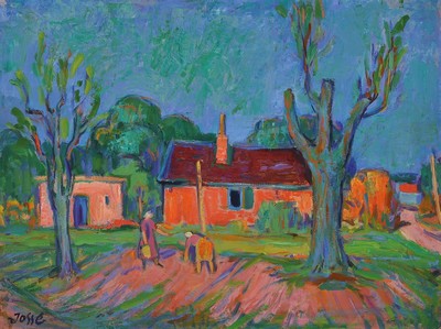 Friedrich Jossé, 1897 Wolfstein-1994 Speyer, "Gärtner Wohnhaus", so rückseitig betitelt, Öl/Malkarton, links unten signiert, ca. 60x80 ...
