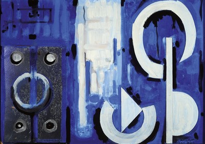Otto Ditscher, 1903 Neuhofen-1987, Abstrakte Komposition, collagiert mit Silberpapier, rechts unten signiert und dat. 79, ca. 45x65cm