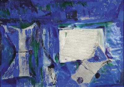 Otto Ditscher, 1903 Neuhofen-1987, Abstrakte Komposition, collagiert mit Stoffen, rechts unten signiert und dat. 79, ca. 65x45cm