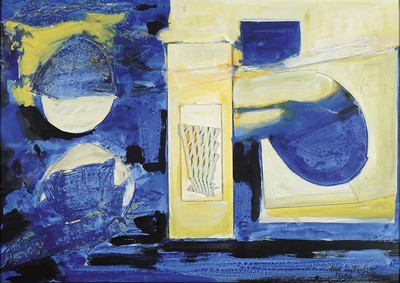 Otto Ditscher, 1903 Neuhofen-1987, Abstrakte Komposition, collagiert mit Pappe und Netz, rechts unten signiert und dat.74, ca. 45x65cm