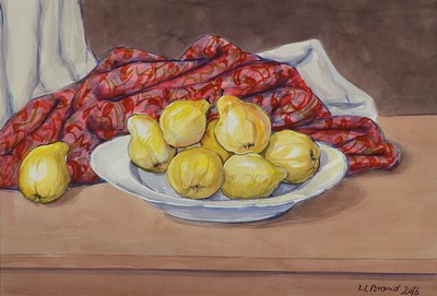 Werner Brand, geb. 1933 Löbau, lebt und arbeitet in der Pfalz, Stillleben mit Quitten, Aquarell, signiert und dat. 2016, ca. 33x48cm, PP, u.Gl., R. ...