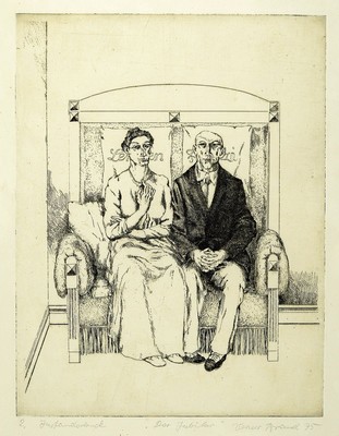 Werner Brand, geb. 1933 Löbau, lebt und arbeitet in der Pfalz, 2 Radierungen: der Jubilar, von 1975, signiert, bez. 2. Zustandsdruck, ca. 34x26cm, ...