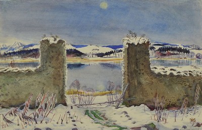Eugen Croissant, 1898 Landau-1976 Breitbrunn, Winterlandschaft am See, Aquarell auf Papier, signiert, ca. 30x47cm, PP, u.Gl., R. ca. 54x62cm