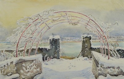 Eugen Croissant, 1898 Landau-1976 Breitbrunn, Winterlandschaft am See, Aquarell auf Papier, signiert, ca. 30x47cm, PP, u.Gl., R. ca. 54x62cm