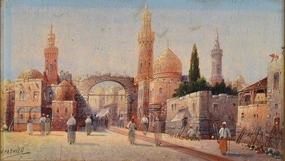 Henri Carnier, Pseudonym des Karl Kaufmann, 1843-1902/05, Blick auf eine orientalische Hauptstadt, Öl/Lwd, links unten signiert, feine lasierende ...