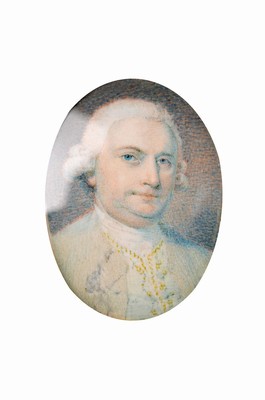 Elfenbein-Miniatur, England, um 1770/80, elegante englischer Gentleman, stiltyp. Perücke, sehr gutes Inkarnat und hohe Stofflichkeit bei der ...