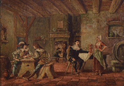 niederländischer Künstler, um 1800, 2 Pendants, bäuerliche Wirtshausszenen, Öl/Holz,je ca. 20x27cm, R. ca. 30x38cm