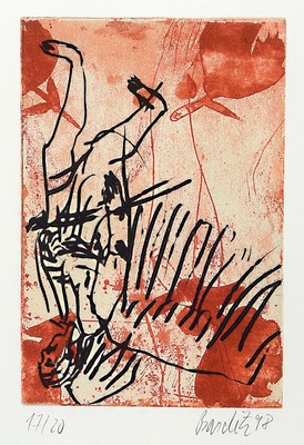 Georg Baselitz, dat. 1998, Aquatintaradierung Dädalus, kleine Auflage, 17/20, handsigniert, Abbildung ca. 23.3 x 16 cm, Blattmaß: 57.5 x 44.5 cm, ...