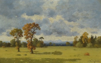 Anton Jahn, geb. 1869, Voralpenlandschaft, Öl/Karton, re. unten signiert, ca. 23 x 36 cm, Rahmen