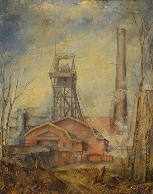 Unleserlich signiert ...Seebach oder Glebach, um 1920, Industrieanlage, Öl/Platte, signiert, ca. 50 x 41 cm, Prunkrahmen