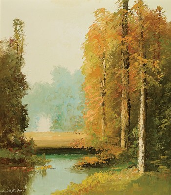 Prof. Arnold-Graboné, 1896 Gerabronn - 1981 Buchhof bei Starnberg, Parklandschaft, "Herbst am Buchhof", Öl/Lwd., li. unten signiert, ca. ...