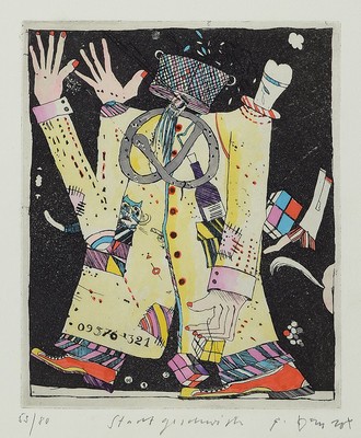 Bernd Kastenholz, geb. 1949 Speyer, 2 Farbradierungen: Stadtgeschwister, sign., betitelt und num. 53/80, ca. 22x18cm, PP, u.Gl., R. ca. 54x44cm; ...
