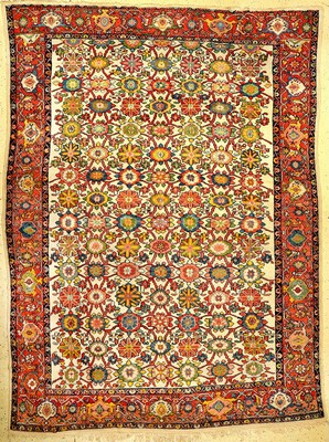 Großer Weißgrundiger Mahal antik (Mina-Khani Design), Westpersien, Ende 19.Jhd., Wolle geknüpft auf Baumwolle. Seltener Mahal Teppich mit einem ...