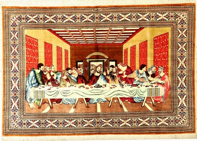 Seiden Ghom "Mir Mehdi" fein (Signiert) "Letzte Abendmahl", Persien, ca. 30 Jahre alt, reine Naturseide, ca. 152 x 102 cm, EHZ: ...