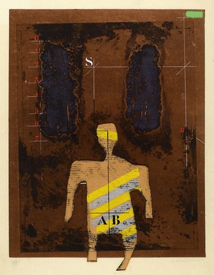 James Coignard, 1925 Tours-2008 Mougins, 2 Carborundum-Aquatintas mit Prägedruck, Composition moderne avec figure, signiert und num. 23/75, ca. ...