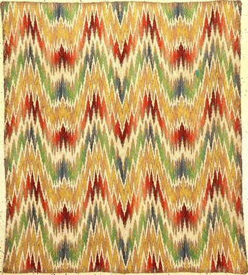 Seltenes Bargello "Textil" Stickerei antik (Flammen Muster), Italien, 19.Jhd., Wolle mit Baumwolle gestickt auf Wolle. Dekoratives ...