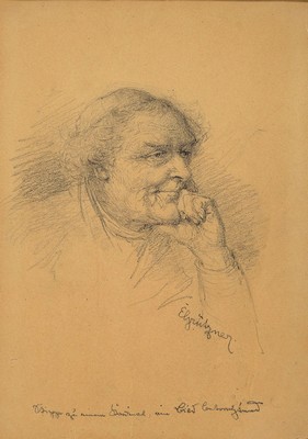 Eduard von Grützner, 1846 Großkarlowitz b. Neisse - 1925 München, Bleistiftskizze, nachdenklicher Geistlicher, signiert und am Bildrand mit ...