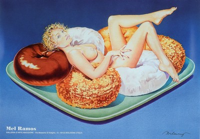Mel Ramos, 1935- 2018, Offset, "Donut Doll", handsigniert/ Gefälligkeitssignatur, ca. 48 x 68 cm