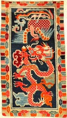 Schigatse "Khaden" alt (Drachen & Phönyx), Südtibet, um 1910, Wolle geknüpft auf Wolle. Seltener und farbenfroher tibetischer ...