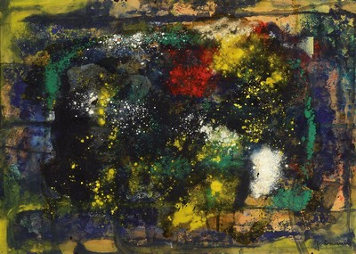 Jo Brenneis,1910-1994, abstrakte Komposition, Öl/Platte, signiert ca. 63 x 85 cm, Rahmen
