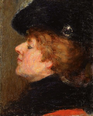 Unbek. Künstler, Umkreis Habermann, Münchener Schule, um 1890/95, Porträt einer mondänen Dame im Profil, Öl/Lwd/Platte, unsigniert, ca. ...