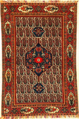 Sehr feiner Senneh "Haftrang" antik (Multicolor Fransen und Kettfäden), Nordwestpersien, 19.Jhd., Korkwolle geknüpft auf mehrfarbige ...